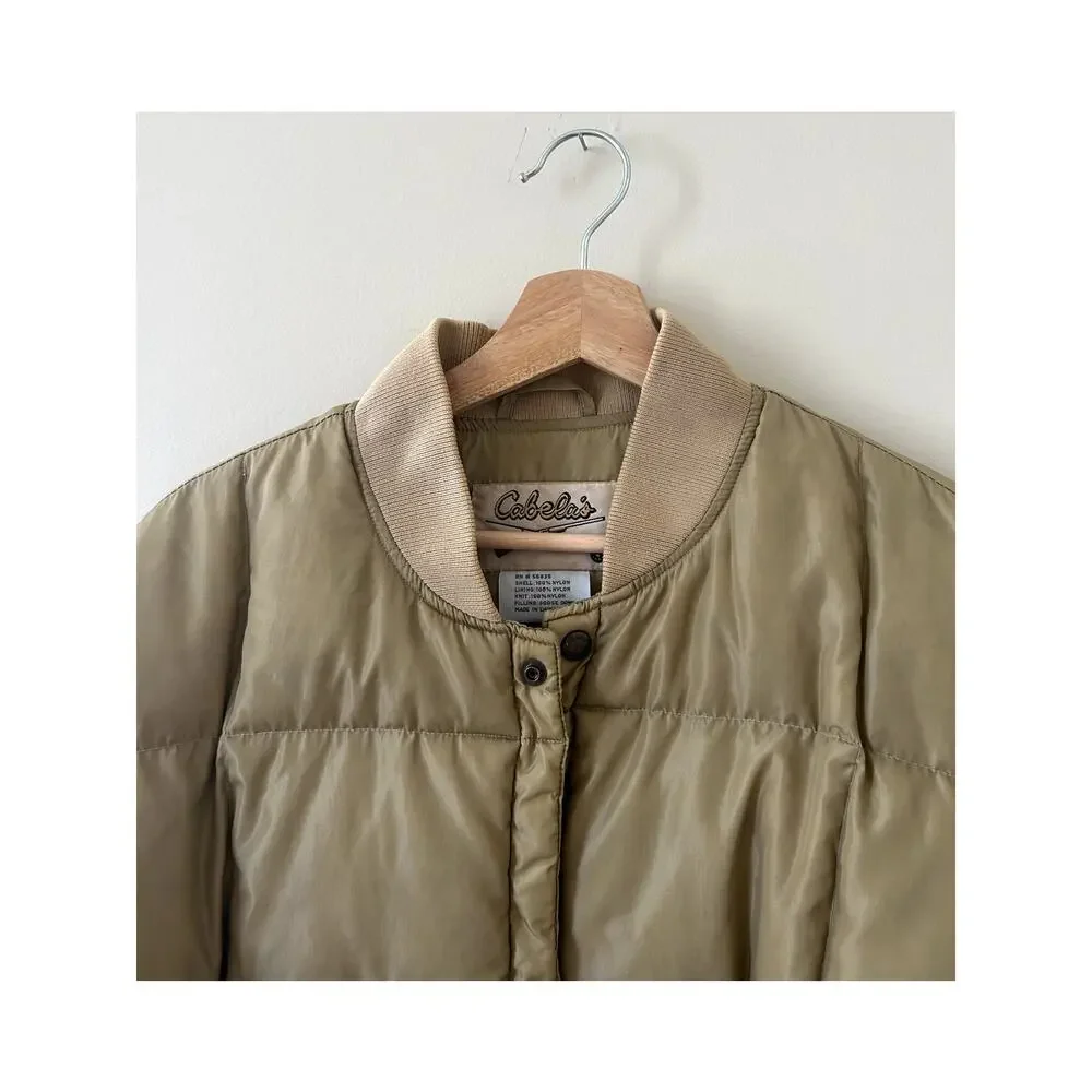 Vintage 90s Tan Cabela's Goose Down Quilted Puffer Coat Hunting Men's Large